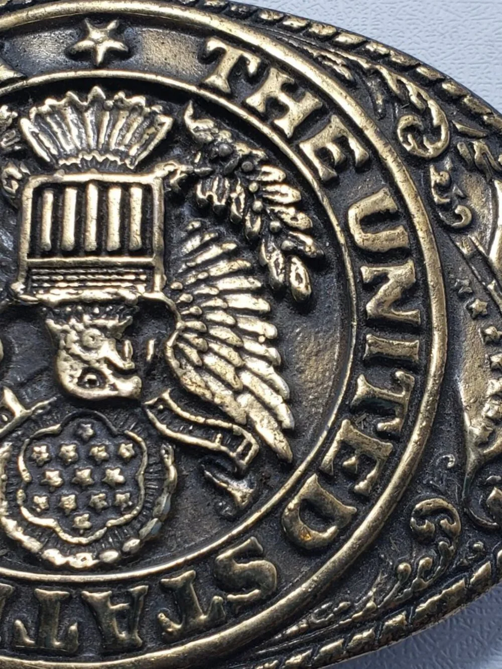 Vintage USA Great Seal Eagle Belt Buckle United States America Gold Tone
